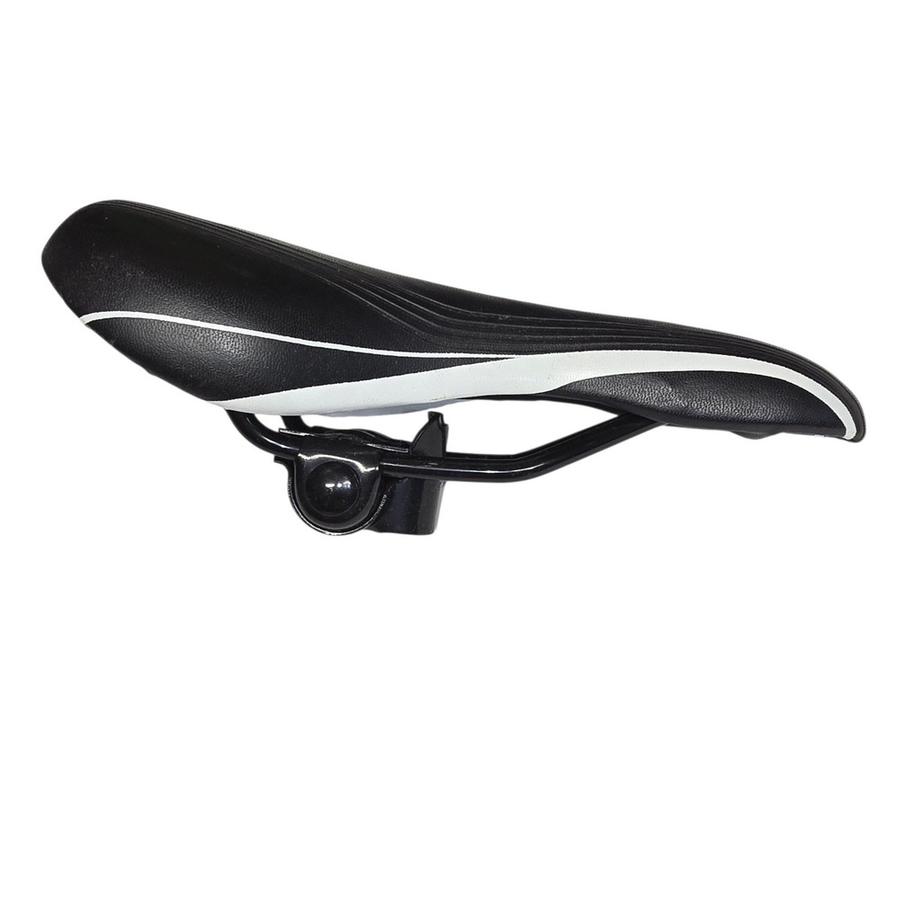 Trek Bicycle Saddle Black White Padded Bike Seat Steel Rails 9.5 Inch